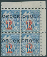 DSCHIBUTI 15 VB **, 1892, 2 C. Auf 15 C. Hellblau Im Postfrischen Viererblock, Falzrest Im Oberrand, Pracht - Andere & Zonder Classificatie