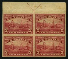 USA 177B VB **,* , Scott 373, 1909, 2 C. Entdeckung Und Dampfschiffahrt Auf Dem Hudson, Ungezähnt, 2 Oberrandstücke Im V - Used Stamps