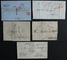 1753-1866, 5 Interessante Grenzübergangsbriefe: 1753 Flensburg-Bordeaux, 1827 Angleterre-Cognac, 1850 Holland-Wien, 1857 - Sammlungen