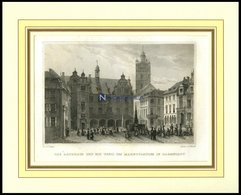 DARMSTADT: Das Rathaus Und Ein Teil Des Marktplatzes, Stahlstich Von Lange/Abresch, 1840 - Litografía