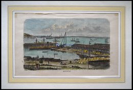 KIEL: Im Hafen, Kolorierter Holzstich Von G. Schönleber Von 1881 - Lithografieën