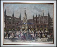 LÜBECK: Der Neue Brunnen Auf Dem Marktplatz, Kolorierter Holzstich Nach Geißler Um 1880 - Lithographien