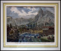 OBERAMMERGAU: Die Bühne Für Das Passionsschauspiel, Kolorierter Holzstich Nach Doepler Um 1880 - Litografia