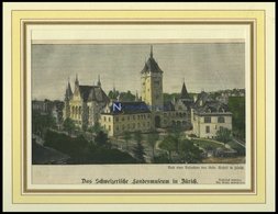 ZÜRICH: Das Landesmuseum, Kolorierter Holzstich Von 1898 - Lithografieën