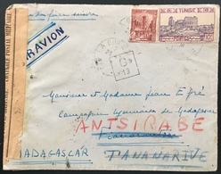 LETTRE De Tunisie Pour Madagascar Par Avion Censure Tunisienne Puis Reexpediée Sur Place Sur Mada - Storia Postale