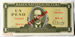 Impecable Billete SPECIMEN Cuba 1979, Un Peso, Gem-UNC. Primros Años De Revolución. - Cuba