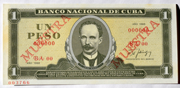 Billete MUESTRA (SPECIMEN) 1988 Cuba, Un Peso, Gem-UNC. Impecable Condicion - Cuba
