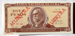 Billete MUESTRA De CUBA 1988, (SPECIMEN), De DIEZ PESOS, Crispy Gem-UNC. últimos Años De Este Diseño. - Cuba