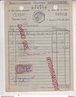 Au Plus Rapide Timbre Fiscal Monaco 14 Octobre 1942 Sangiorgio Vins Facture Pascal Chef De Gare Griffe Taxe Trésor - Fiscaux