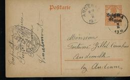 Carte Obl. N° 10  Obl.  ? Uma  09/02/1918  Pour Andenne 10/02/19  (fortune) + Censure - Duitse Bezetting
