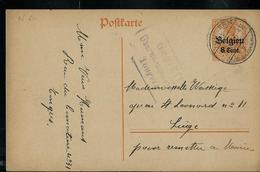 Carte Obl. N° 10  Obl.  Tongern 28/05/1918   + Censure Tongeren  Pour Liège - Duitse Bezetting