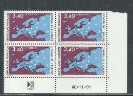 France Service N° 107 XX Conseil Europe  3 F. 40 , En Bloc De 4 Coin Daté Du 07 .11. 91 , Sans Trait, Ss Charnière, TB - Servizio