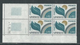 France Service N° 50 XX, U.N.E.S.C.O.  80 C., En Bloc De 4 Coin Daté Du 1 . 9 . 76 , 1 Trait Sans Charnière, TB - Service