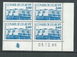 France Service N° 95 XX Conseil Europe 3 F. 40, En Bloc De 4 Coin Daté Du  3 . 12. 86 , Sans Trait, Sans Charnière, TB - Servicio