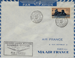 1948 -enveloppe De NOUMEA Pour Paris - 1ère Liaison Aérienne NOUMEA-SAÏGON  Par AIR-FRANCE - Covers & Documents
