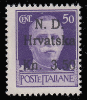 Occupaz. Croata SEBENICO E SPALATO - Emissione Di Sebenico: Imperiale 3,50 Su 50 C. Violetto - 1944 / FALSO - Ocu. Croata: Sebenico & Spalato