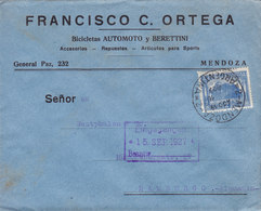Argentina FRANCISCO C. ORTEGA Bicicletas (Bicycles, Fahrrads) AUTOMOTO Y BERETTINI, MENDOZA 1927 Cover Letra Germany - Lettres & Documents