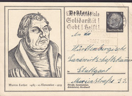 Germany Deutsches Reich Postal Stationery Ganzsache 6 Pf. Dr. Martin Luther 1483-1933 Slogan Flamme SCHWEININGEN 1933 - Cartoline