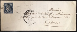 LETTRE 1851 Ceres N°4  25c Bleu Grille + Dateur Type 13 De Weissembourg 31 Janv 1851 TTB & RR Signé Jacquart Au Dos - 1849-1850 Ceres