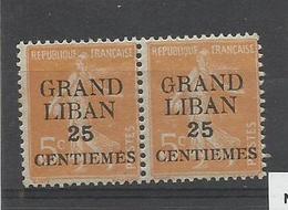 Grand Liban, Variété G Maigre, YT  N° 2  Neuf * En Paire Avec Normal - Unused Stamps