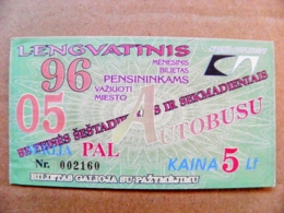 Old Transport Ticket From Lithuania Bus Monthly Ticket Kaunas City 1996 Mai - Europa