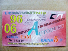 Old Transport Ticket From Lithuania Bus Monthly Ticket Kaunas City 1996 June - Europa