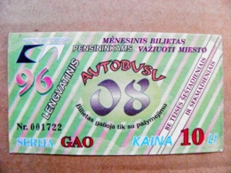 Old Transport Ticket From Lithuania Bus Monthly Ticket Kaunas City 1996 August - Europa