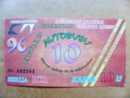 Old Transport Ticket From Lithuania Bus Monthly Ticket Kaunas City 1996 October - Europa