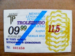 Old Transport Ticket From Lithuania Bus Monthly Ticket Kaunas City 1999 Trolley September - Europa