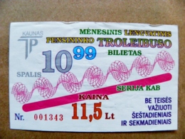 Old Transport Ticket From Lithuania Bus Monthly Ticket Kaunas City 1999 Trolley October - Europa