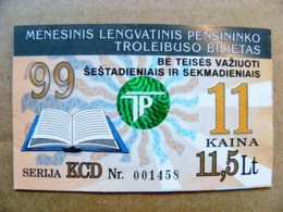 Old Transport Ticket From Lithuania Bus Monthly Ticket Kaunas City 1999 Trolley November Hologram - Europa