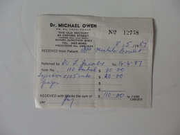 Facture Du Docteur Mickael Owen 45, Oxford Street Bondi Junction 2022 Australia. - Australia