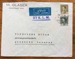 IRAQ  ENVELOPE COVER PAR AVION BY K.L.M.  FROM BAGHDAD   TO DUISBURG GERMANY  THE  28/4/36 - Irak