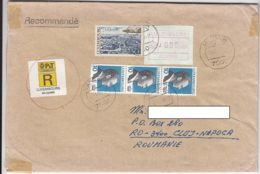 7169FM- PLANE, TOWN PANORAMA, GRAND DUKE JEAN, AMOUNT 7 MACHINE STAMPS ON REGISTERED COVER, 1998, LUXEMBOURG - Brieven En Documenten