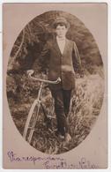 NEW ZEALAND Young Man Bicycle Name Cvjetko Nola Real Photo Postcard Write In Esperanto - Neuseeland