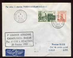 Maroc - Enveloppe 1 ère Liaison Casablanca / Dakar Par Avion à Réaction En 1953 - Prix Fixe - Réf F40 - Lettres & Documents