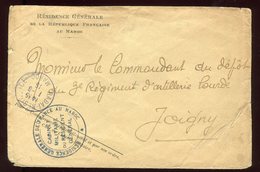 Maroc - Enveloppe En Franchise De La Résidence Pour Joigny En 1915 - Prix Fixe - Réf F65 - Storia Postale