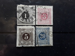 SVERIGE SUEDE SWEDEN 1874 TAXE LOSEN,4 Timbres  Dentele 13 , No 1, 2, 3, 6 , Obl Btb, Cote 17 Euros - Impuestos