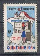 Sello Viñeta FRANCE. Quinzaine 1964, Ecole Publique. Label, Cinderella, Erinophilie ** - Neufs