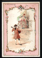Chromo Au Bon Marche, 1889, MI16, 82x121, Scenes De La Vie Sociale Au XVIIIe, Serenade, Fond Rose - Au Bon Marché