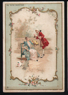 Chromo Au Bon Marche, 1889, MI16, 82x121, Scenes De La Vie Sociale Au XVIIIe, Conversation Galante Sur La Ter, Fond Vert - Au Bon Marché