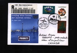 UNO Wien 2001 AUA First Flight Wien -Toronto - Lettres & Documents