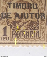 Error Romania 1918 CAROL I, Overprint TIMBRU AJUTOR,HELP STAMPS, 1LEU , BROKEN WORD ROMANIA, SEE IMAGE - Abarten Und Kuriositäten
