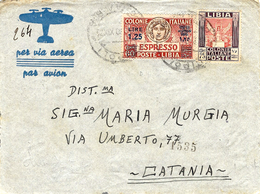 WWII - 1940 - Busta ( Con Testo) From Lybia Via Aerea + ESPRESSO  75 +1,25 Lit To Catania ( Sicilia ) - Libië