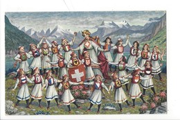 21512 - La Mère Patrie Ronde Jeunes Filles Armoiries Cantons Suisses Sur Costumes - St. Anton