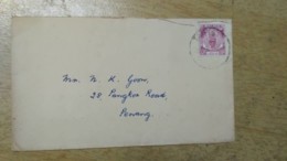 Cover Envelope Sultan Idris Perak  PMK Taiping 10c 1954 Malaya Malaysia - Perak