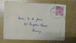 Cover Envelope Sultan Idris Perak  PMK Taiping 10c 1954 Malaya Malaysia - Perak
