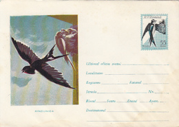 76374- BARN SWALLOW, BIRDS, COVER STATIONERY, 1961, ROMANIA - Zwaluwen