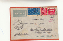 Roma Per Sao Joao Da Boa Vista ( Brasile ) Cover Via Marsiglia 1936 - Marcophilia (AirAirplanes)