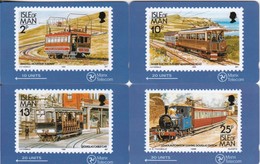Isle Of Man, MAN 016 - 019, Set Of 4 Mint Cards, Isle Of Man Stamps, Trains, 2 Scans - Isla De Man